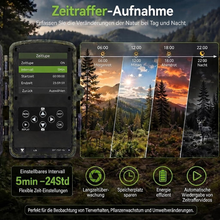 Wildkamera 4K 50MP, Wildtierkamera mit Nachtsicht Bewegungsmelder Weitwinkel 120°, 850nm IR LEDs Nac