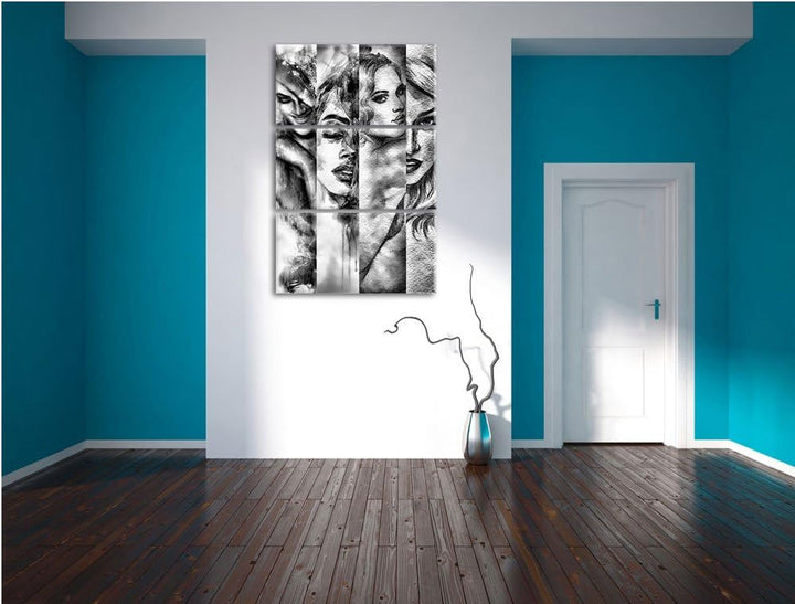 Pixxprint Haar Frisuren als Leinwandbild/Grösse: 3 Teilig (120x80 cm) cm/Wandbild/Kunstdruck/fertig