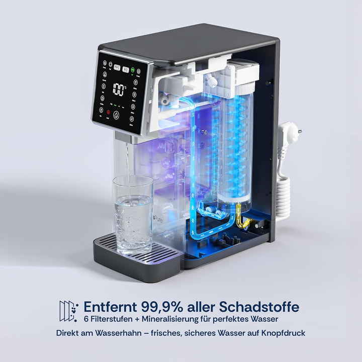 Slim Osmoseanlage Trinkwasser Auftisch | Direct Flow Umkehrosmoseanlage | Heisswasserspender | 4 Tem