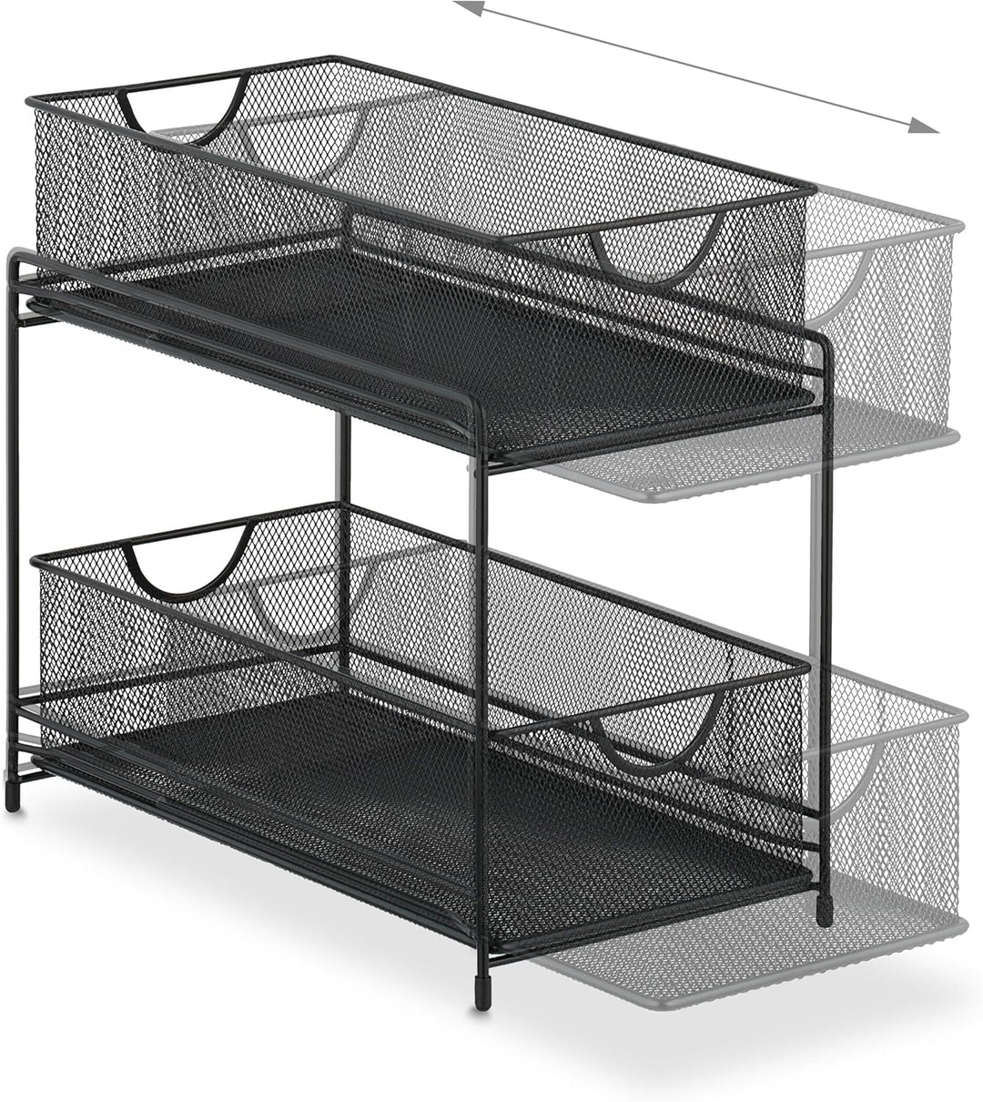 Relaxdays Küchen, 2 Ausziehkörbe, Etagenregal aus Metall, H x B x T: 32 x 19 x 35,5 cm, Bad Organize
