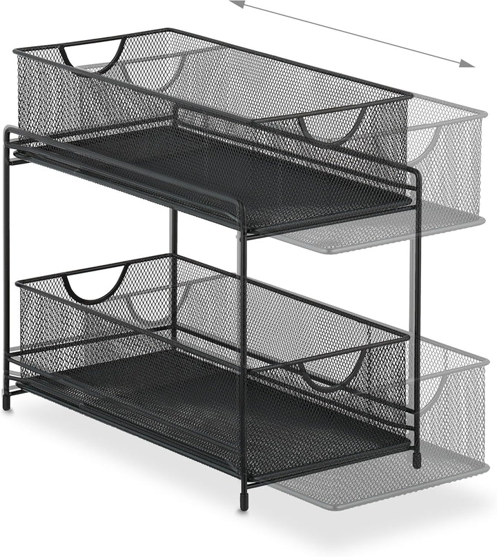 Relaxdays Küchen, 2 Ausziehkörbe, Etagenregal aus Metall, H x B x T: 32 x 19 x 35,5 cm, Bad Organize