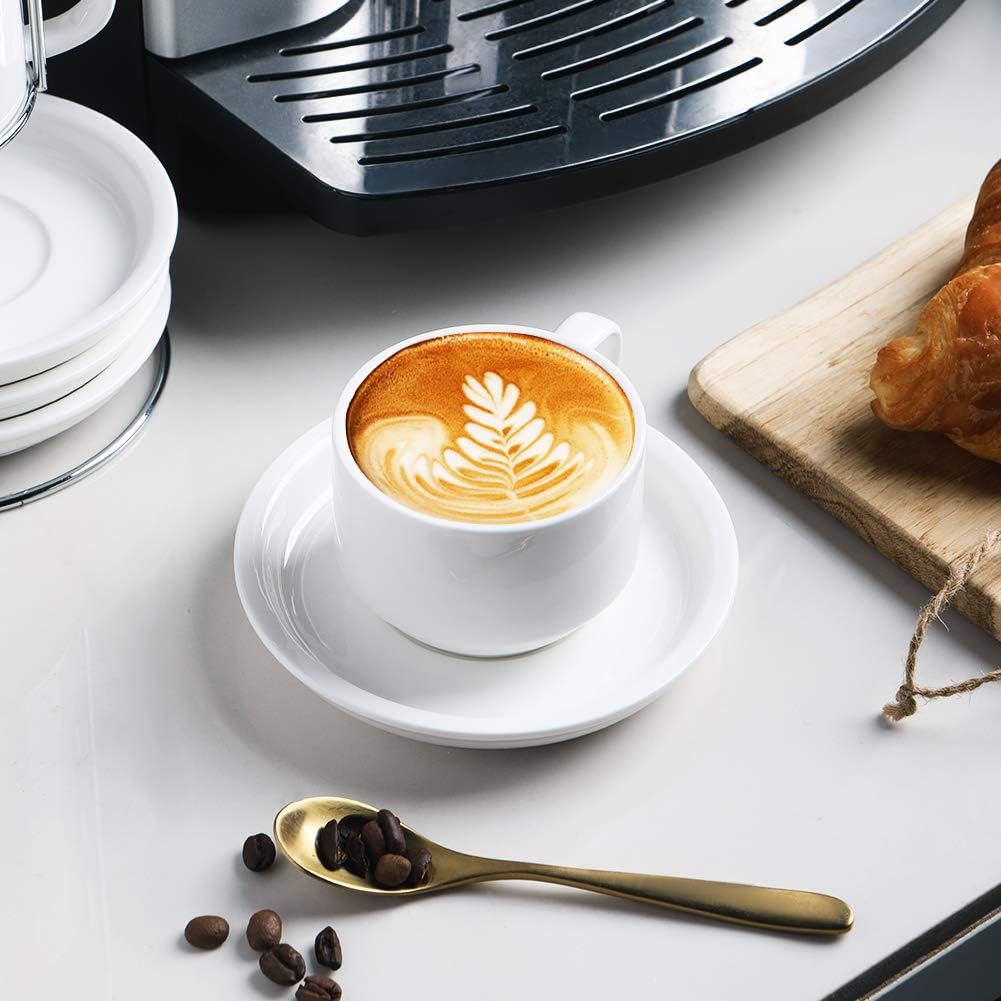 Sweejar Home Porzellan Espressotassen mit Untertassen, 70 ml stapelbare Cappuccinotassen mit Metalls