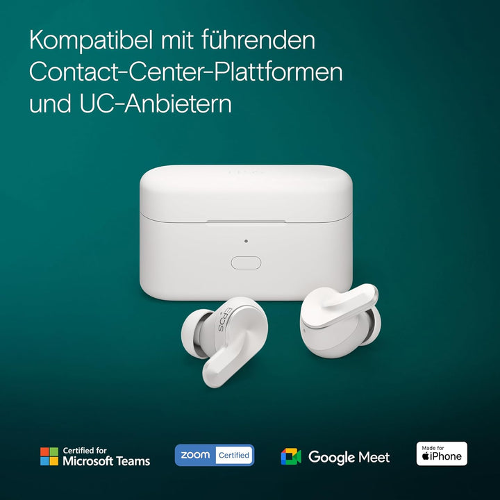 EPOS Adapt E1 Weiss Kabellose In-Ear-Kopfhörer – Hybrides ANC, Multi-Point Bluetooth, Microsoft Team