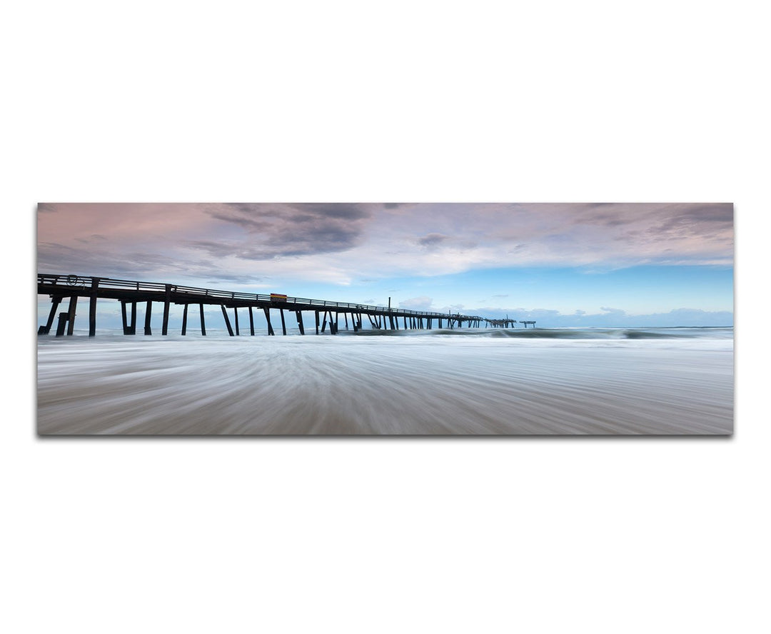 Paul Sinus Art Panoramabild auf Leinwand und Keilrahmen 120x40cm Strand Meer Wellen Sturm Steg Wolke