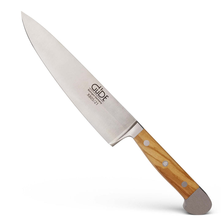 GÜDE Solingen - Kochmesser geschmiedet, 21 cm, Olivenholz, ALPHA OLIVE, Küchenmesser, Doppelkropf, H