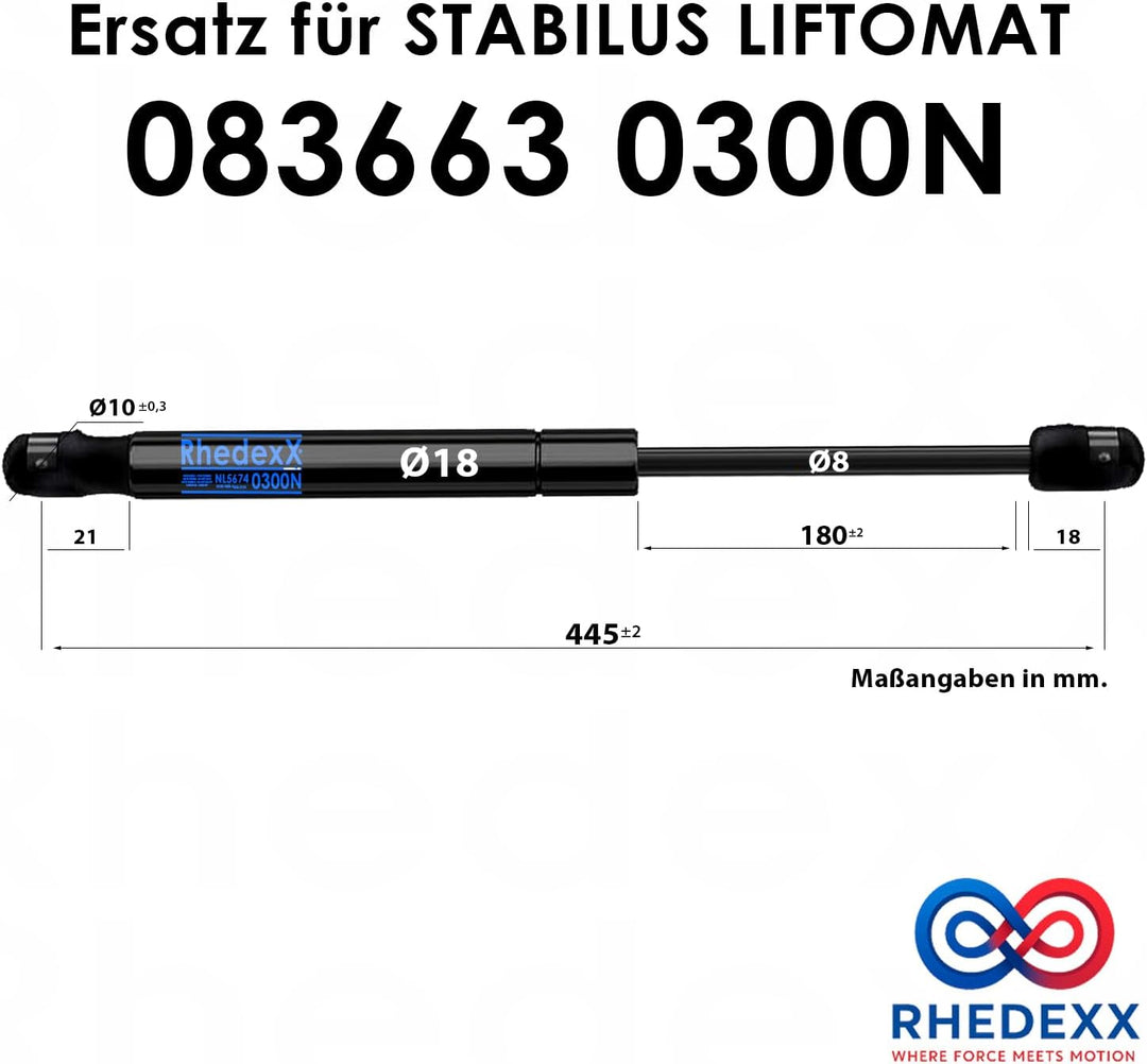 Gasdruckfeder Ersatz für Stabilus Lift-O-Mat 083663 0300N RhedexX® Gasdruckdämpfer mit dynamischer D