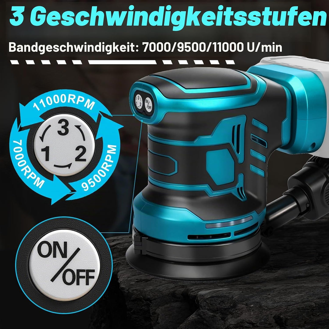 Exzenterschleifer für Makita 18V Akku(no Akku),125mm Schleifmaschine, 3 Geschwindigkeiten 7,000-11,0