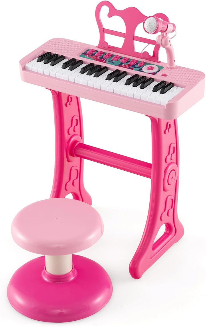 DREAMADE Kinder Keyboard, 37 Tasten E-Piano mit Notenständer & Mikrofon & Hocker, Klavier Spielzeug