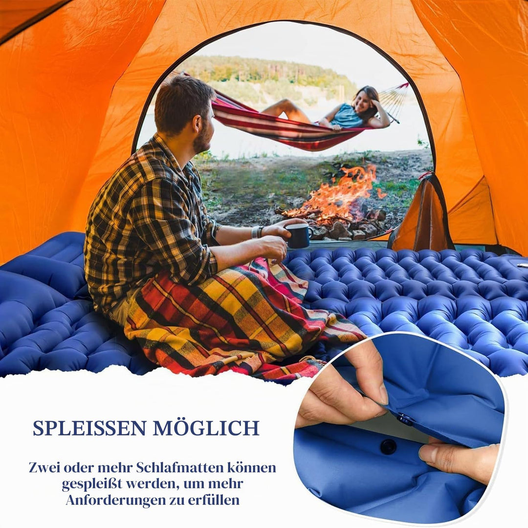 Selbstaufblasende Isomatte Camping, Isomatte Ultraleicht mit Fusspumpe &amp; Kissen | Luftmatratze Klein