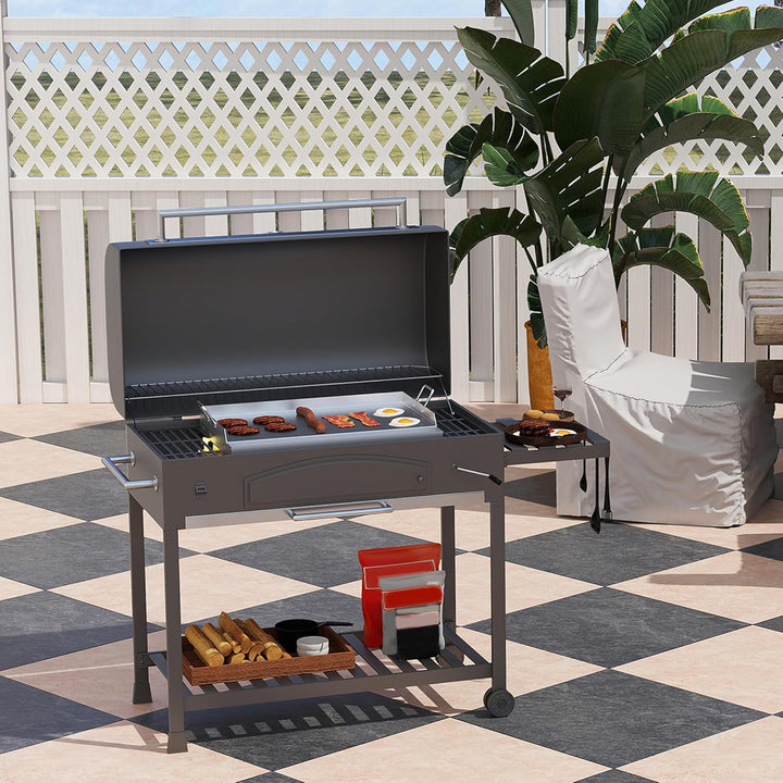 YRHome Plancha Grillplatte 47x32x7cm - Edelstahl Grillblech für Gas & Holzkohle, mit Grillspachtel &