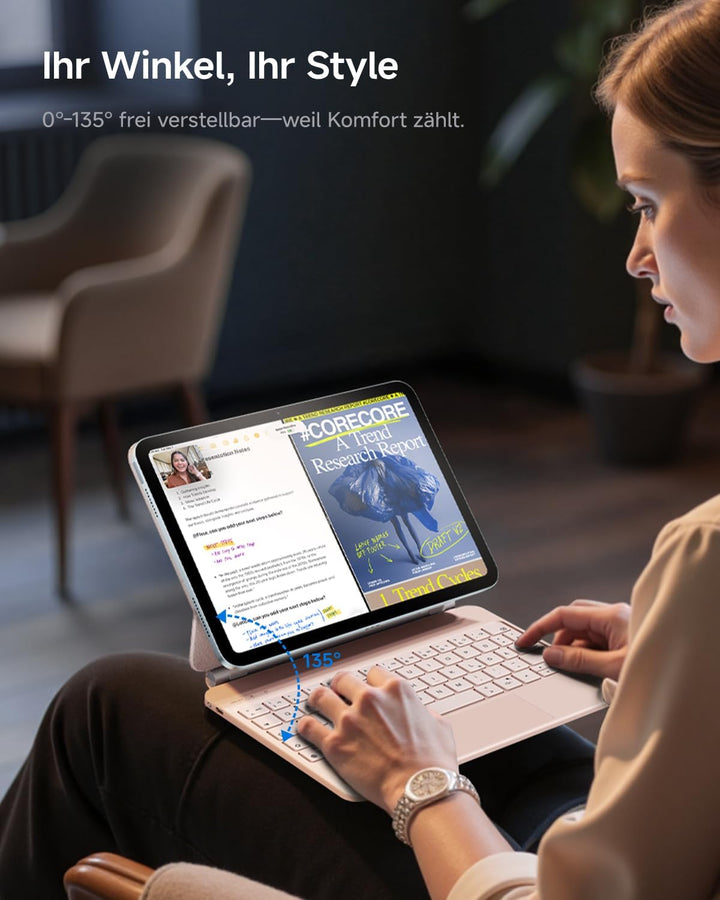 HOU Tastatur mit Trackpad für iPad 10(A2696/A2777/A2757), Magnetischer Ständer, 7-farbige Hintergrun