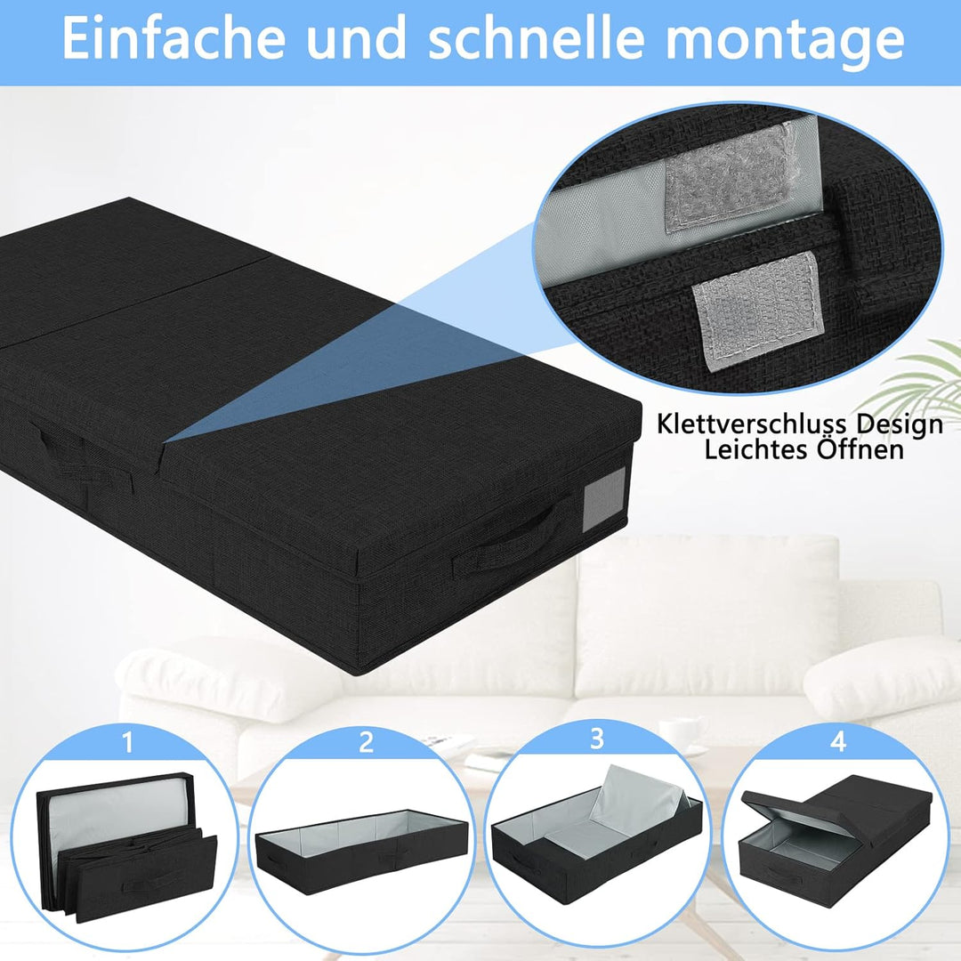 JUPELI 2 Stück Faltbarer Unterbett Aufbewahrungsbox Schwarz, 15cm Hoch Unter Bett Aufbewahrungskiste