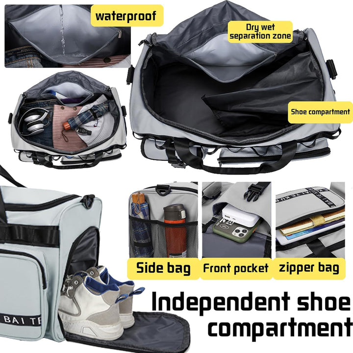 Reisetasche Damen Herren, 65L Wasserabweisende Sporttasche, Large Capacity Reise Tasche Gym Bag, mit