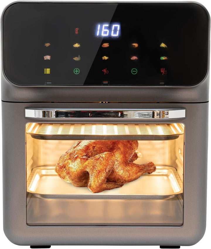 13L Elektrobackofen, 1350W Mini Backofen mit Temperaturregelung bis 200°C, Timer 15–60 Min, 2 Backbl