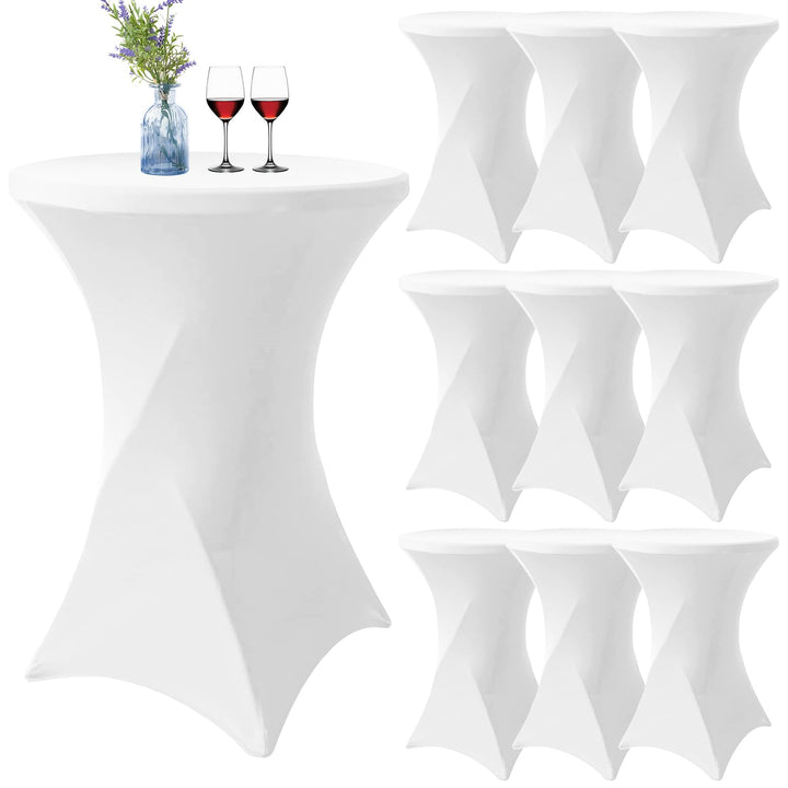 10er-Set Weiss Stretch Stehtisch Husse für Bistrotisch Ø 80-85 cm Spandex Stretch Tischdecke, Verstä
