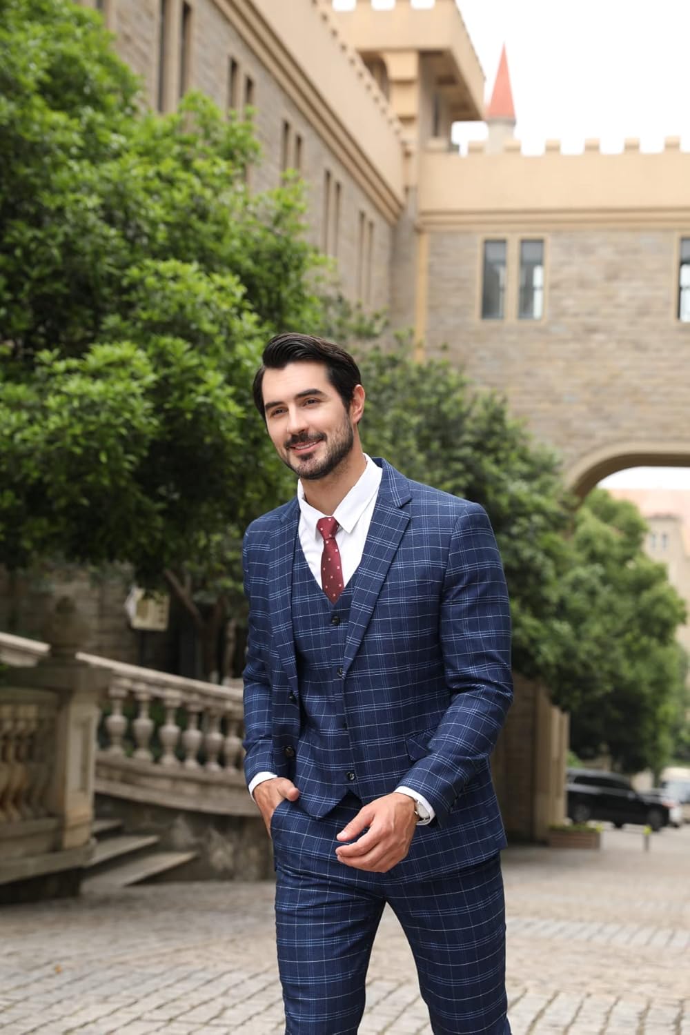 Allthemen Herre Anzug Kariert Herrenanzug Slim Fit 3 Teilig Anzüge für Business Hochzeit S 