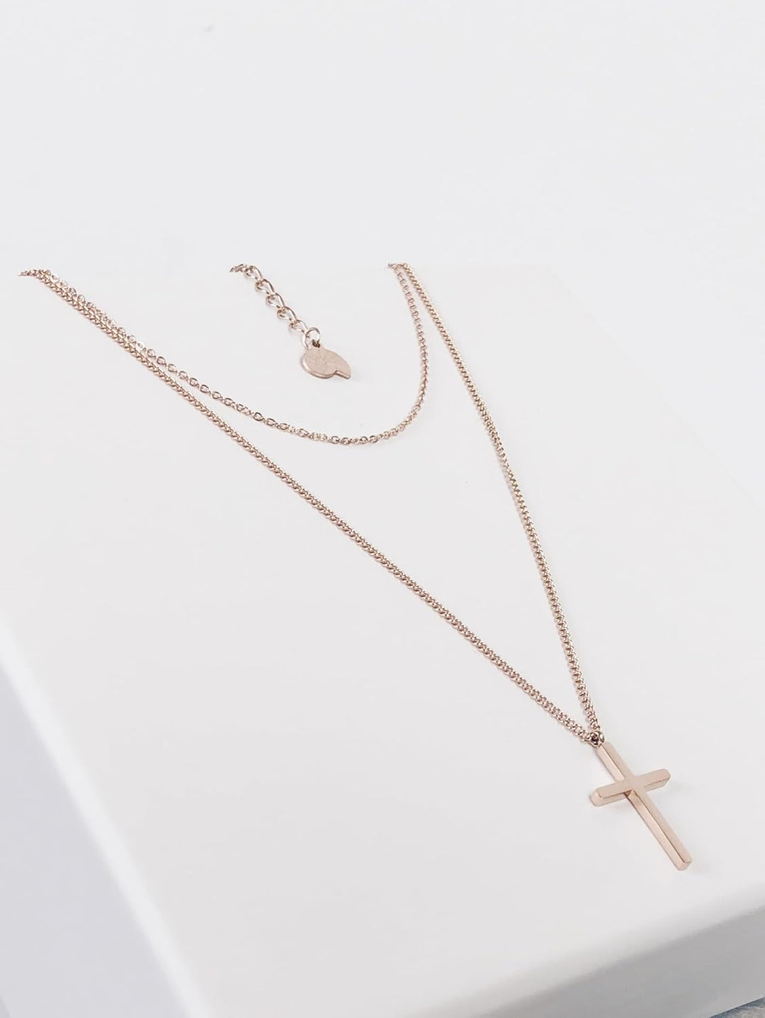 Happiness Boutique Damen Kreuz Kette in Rosegold | Zarte Mehrreihige Kette mit Kreuz Anhänger Edelst