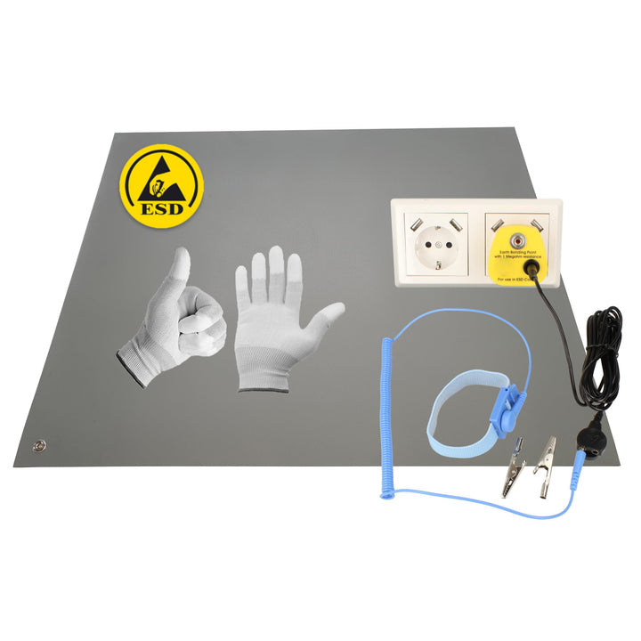 Minadax 40 x 30cm Antistatik ESD Computer Matte Tischmatte „Premiumqualität“ inkl. Manschette + 2,4m