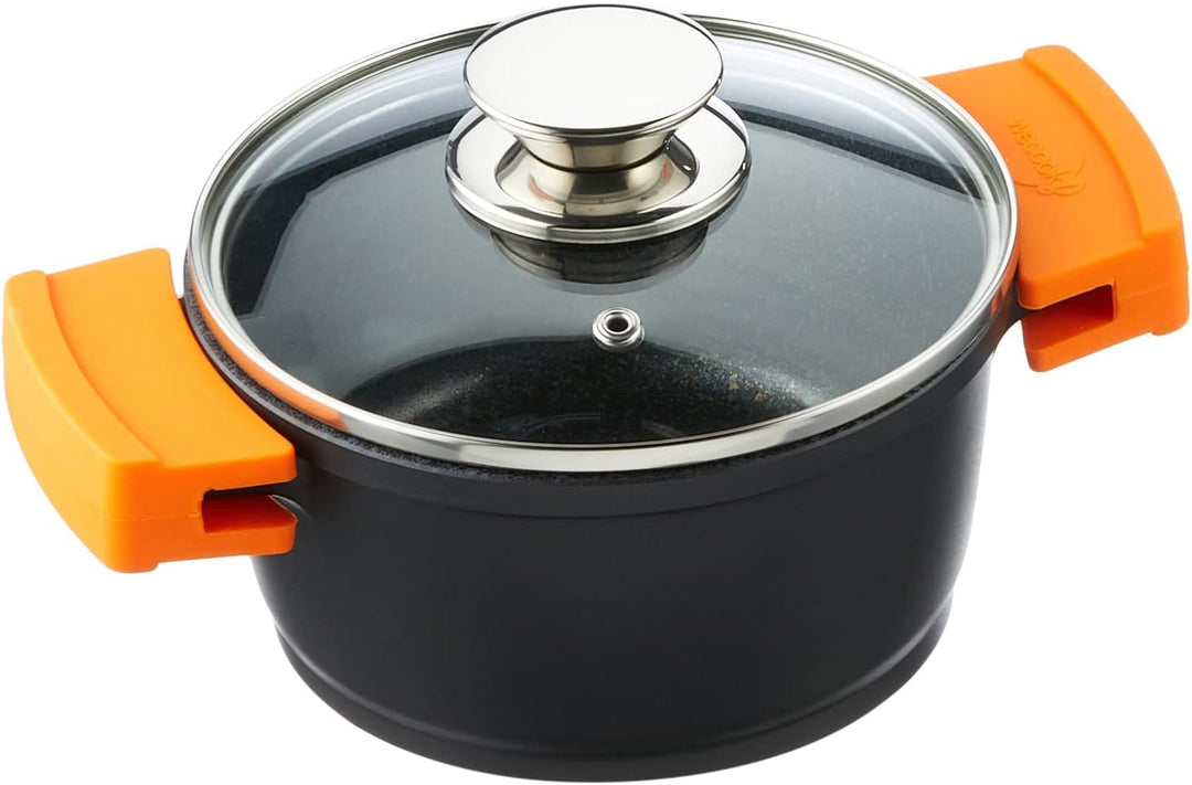 WECOOK! Ecochef Titan Hoher Kochtopf 16 cm Induktion mit Glasdeckel, Antihaftbeschichtung QUANTANIUM