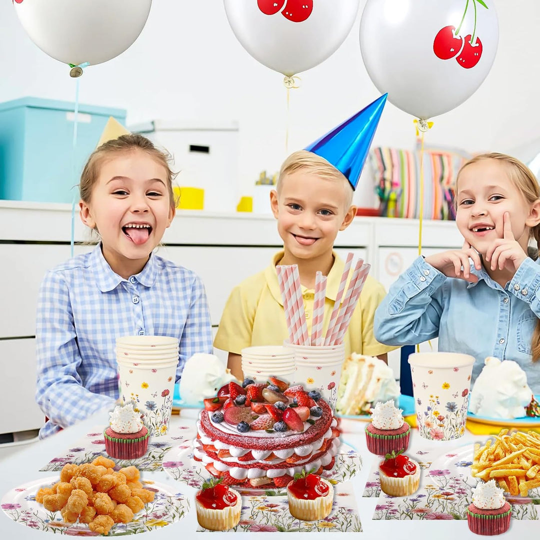 Aitsite 100 Stück Frische Blumen Partygeschirr Set, Blumen Partyteller Geburtstag für 20 Gäste, Fris