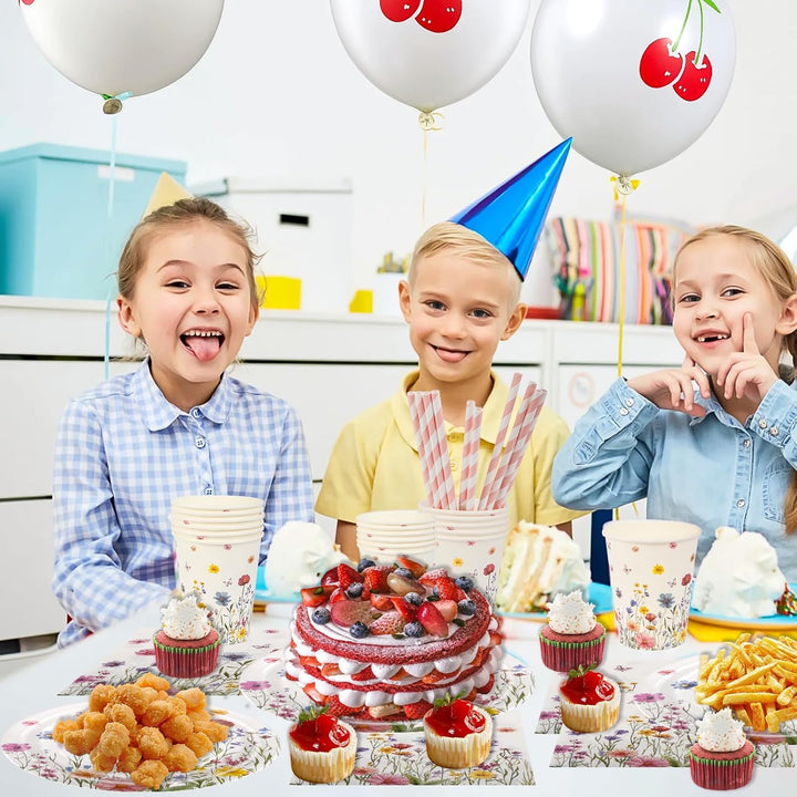 Aitsite 100 Stück Frische Blumen Partygeschirr Set, Blumen Partyteller Geburtstag für 20 Gäste, Fris