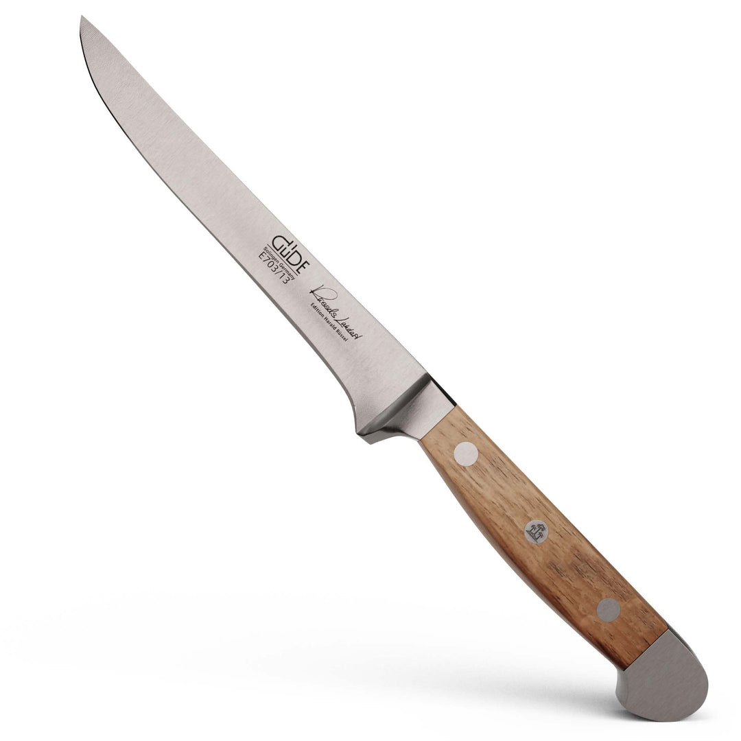 GÜDE Solingen - Ausbeinmesser flexibel geschmiedet, 13 cm, Fasseichenholz, ALPHA FASSEICHE, Doppelkr