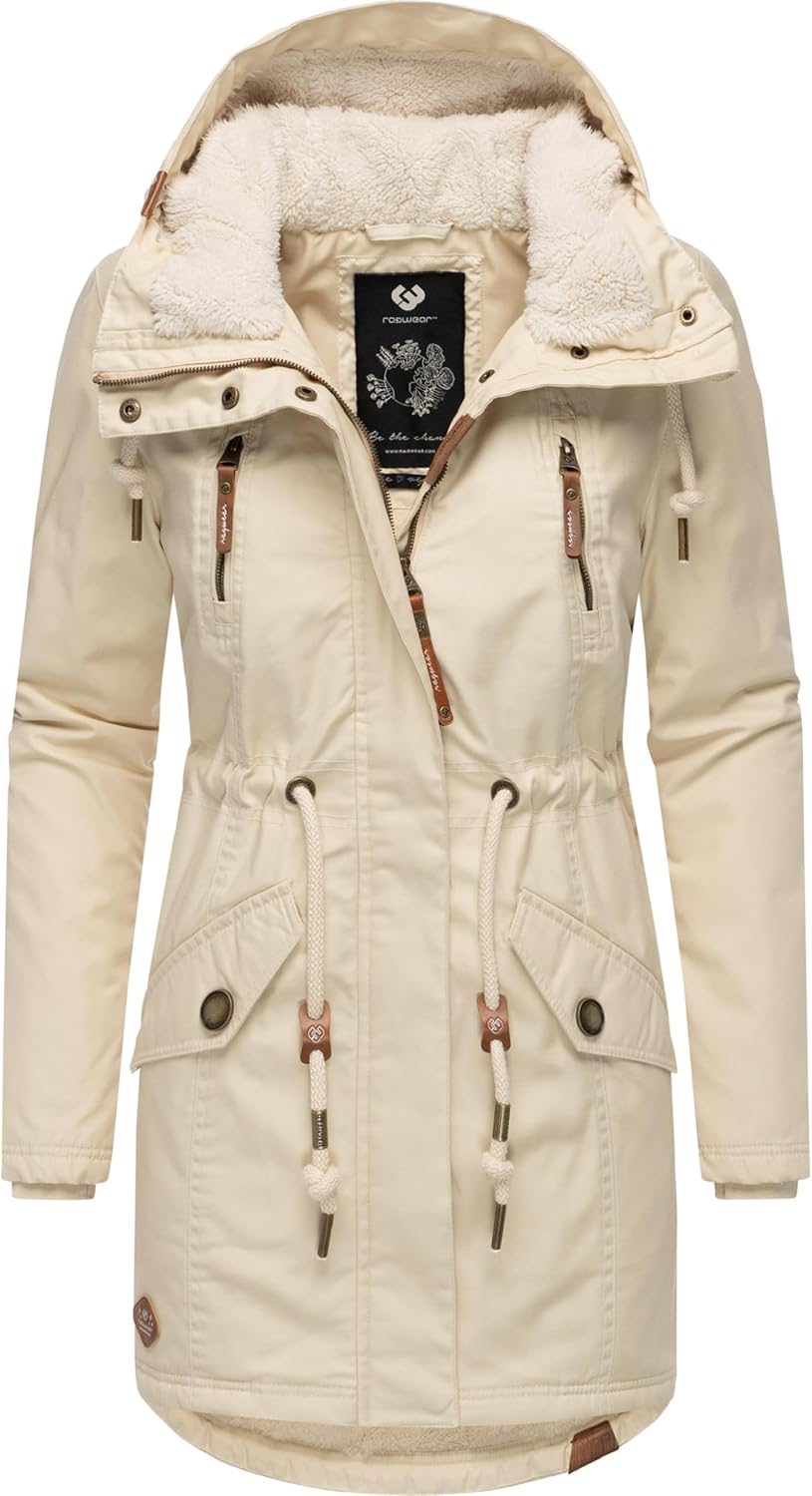 Ragwear Damen Mantel Lange warme Winterjacke mit Teddyfell-Kapuze Elsie Intl XS-5XL M Beige22, M Bei