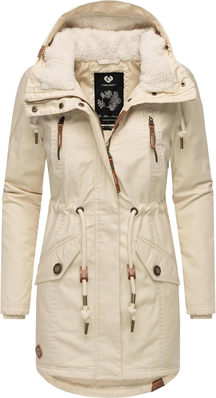 Ragwear Damen Mantel Lange warme Winterjacke mit Teddyfell-Kapuze Elsie Intl XS-5XL M Beige22, M Bei