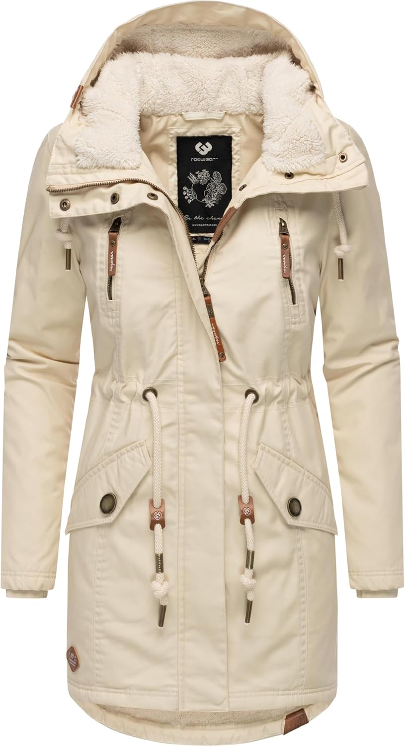 Ragwear Damen Mantel Lange warme Winterjacke mit Teddyfell-Kapuze Elsie Intl XS-5XL XS Beige22, XS B