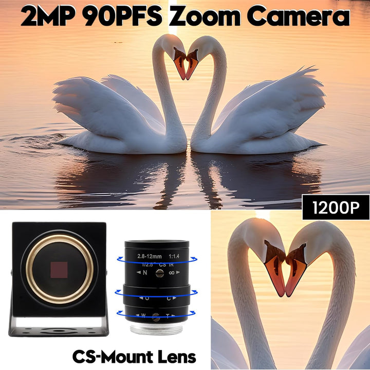 Svpro Global Shutter USB Kamera 2MP 90FPS Hochgeschwindigkeitskamera mit 2.8-12mm Zoomobjektiv, manu