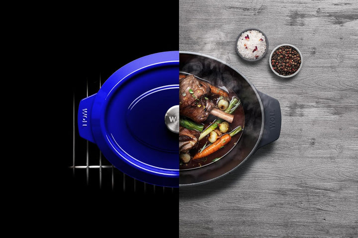 Woll Iron Bräter mit Deckel und Silikongriffen - Induktiv -, 34 x 26 cm, 12,5 cm hoch, 7,5l - Geeign