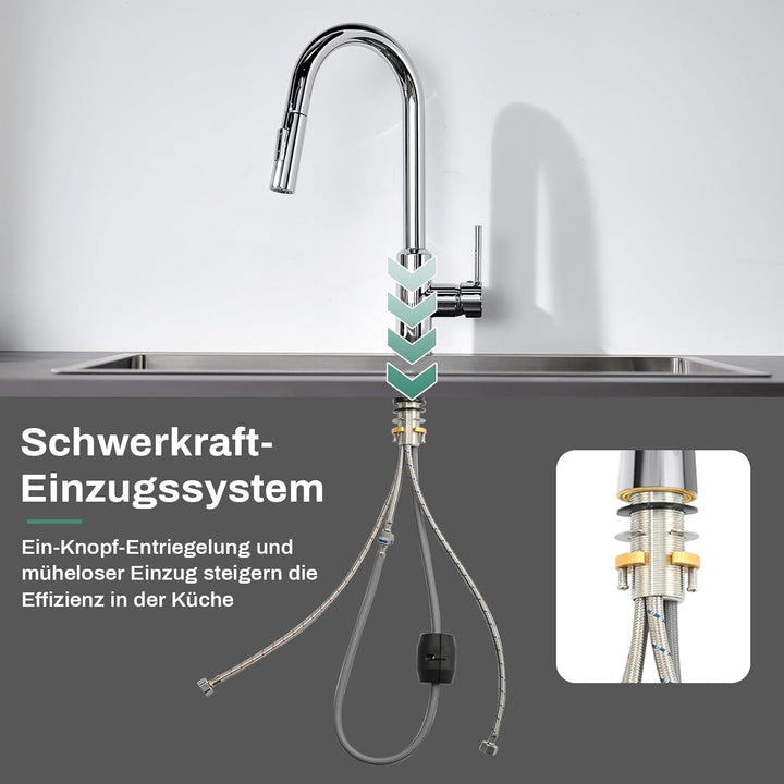 Wasserhahn Küche Küchenarmatur mit ausziehbarer Brause Spültischarmatur, ausziehbarer Wasserhahn, 36