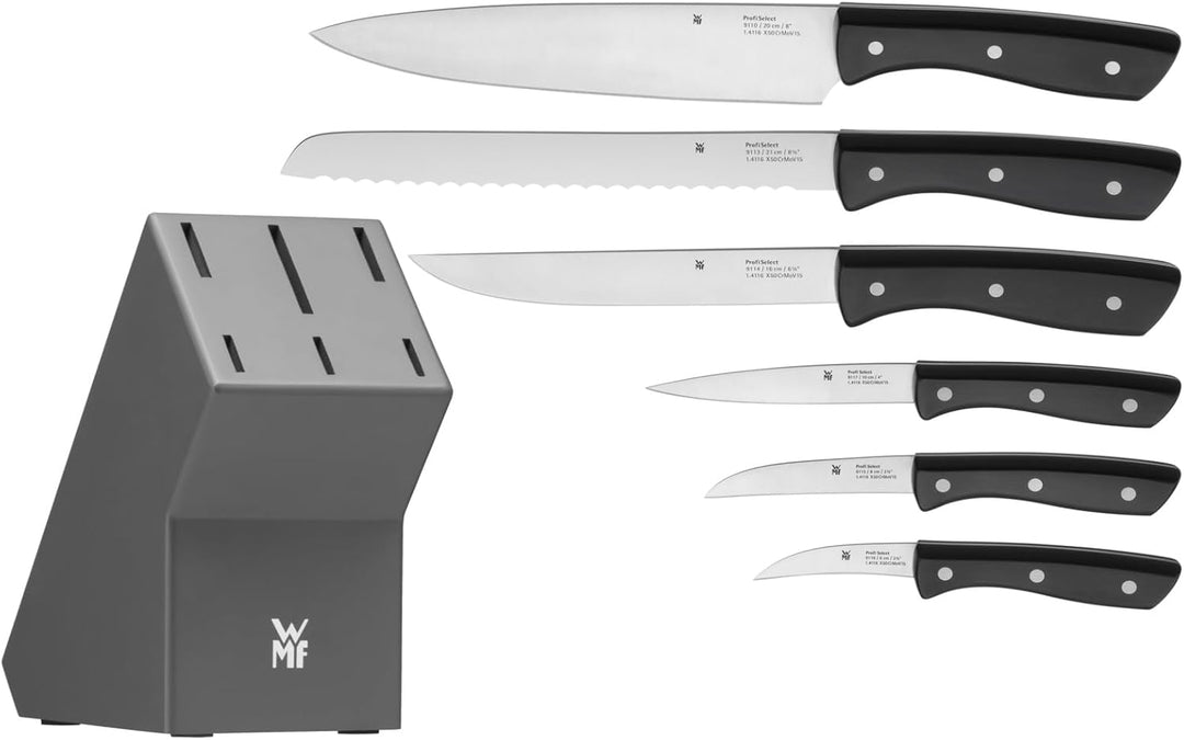 WMF Messerblock mit Messerset 7-teilig, Küchenmesser Set mit Messerhalter, 6 scharfe Messer, Holz-Bl