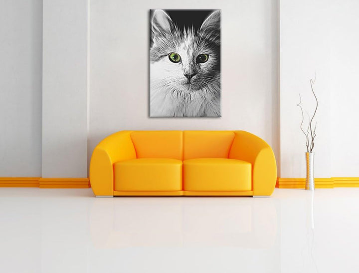 anmutige Katze schwarz/weiss Deluxe Format: 100x70 cm auf Leinwand, XXL riesige Bilder fertig gerahm