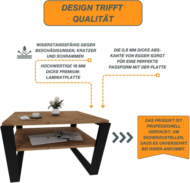 CraftPAK Wohnzimmer Tisch für Couch aus hochwertigem Holzwerkstoff, Stabiler & moderner Couchtisch m