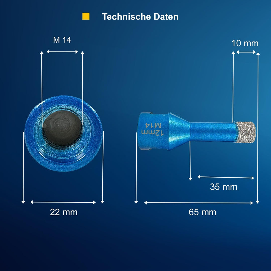 EDW Diamant Fliesenbohrer 12 mm x M14, Diamantbohrer Fliese Wandfliese Feinsteinzeug, Naturstein Ker