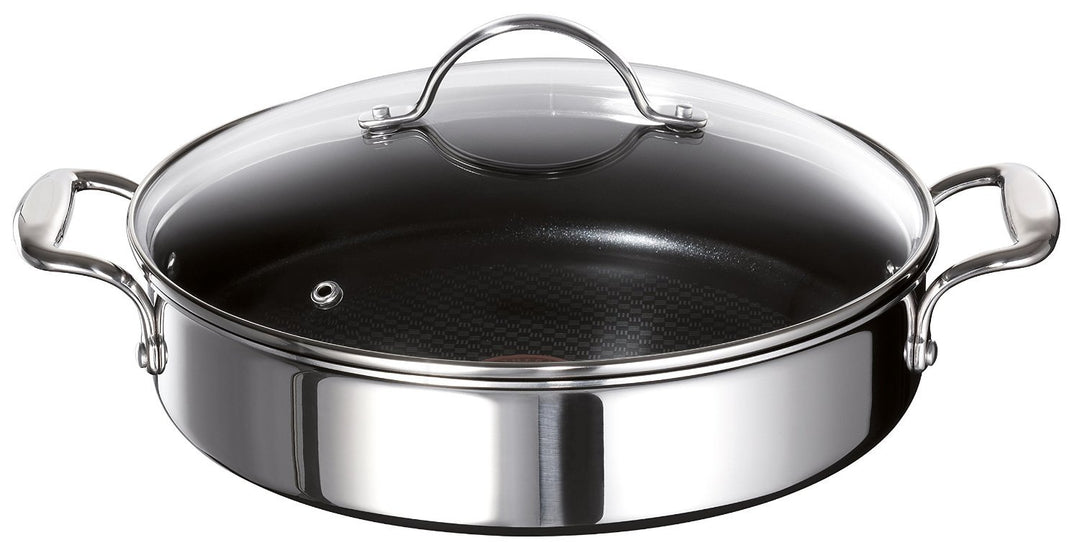 Tefal E79071 Jamie Oliver Induction Servierpfanne mit 2 Seitengriffen und Glasdeckel, 25 cm, 2,8L, E