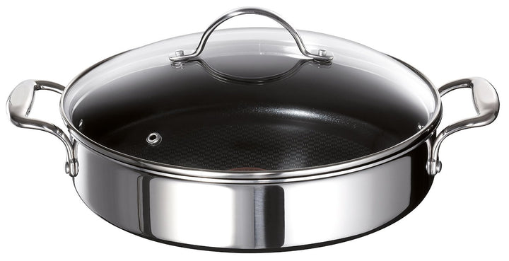 Tefal E79071 Jamie Oliver Induction Servierpfanne mit 2 Seitengriffen und Glasdeckel, 25 cm, 2,8L, E