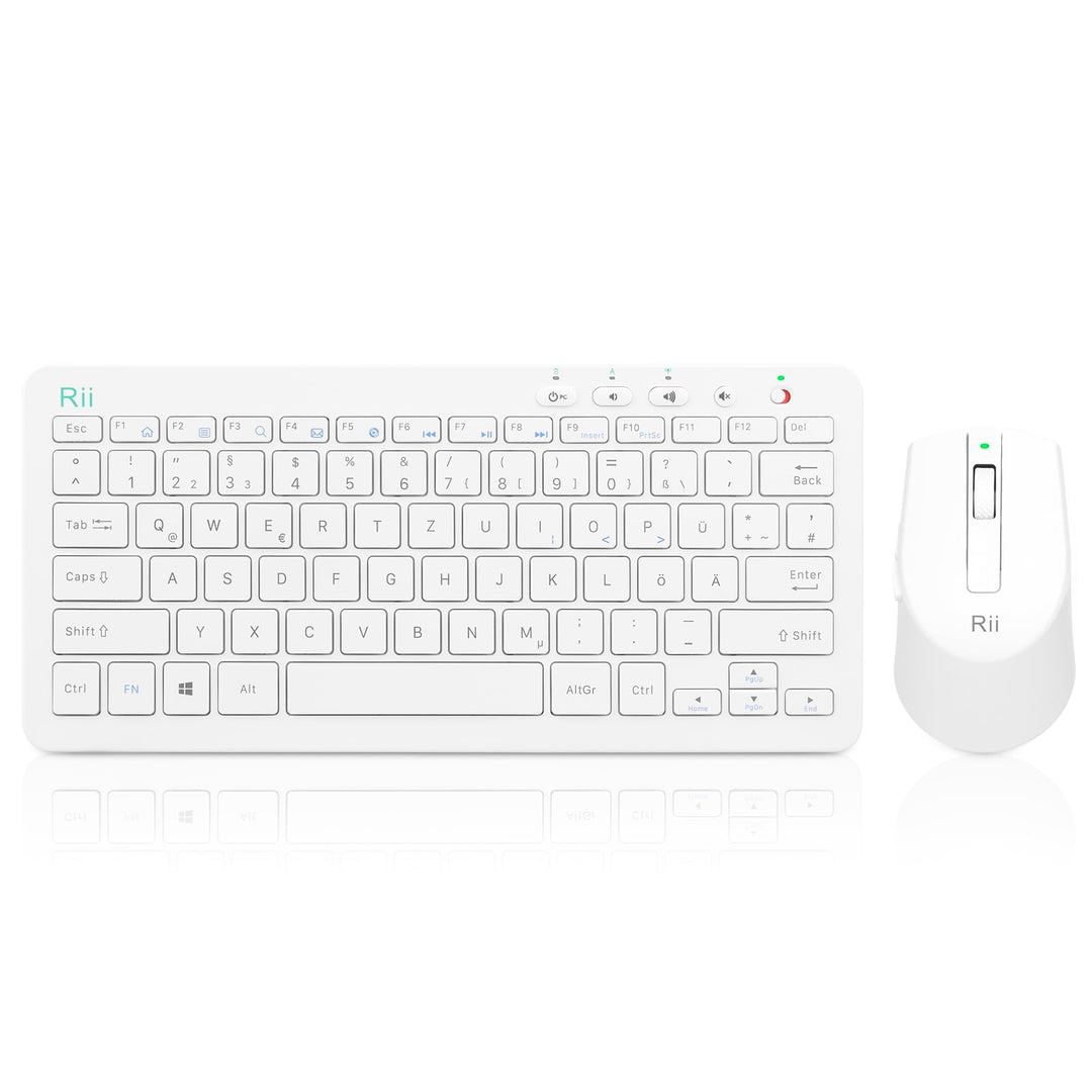 Rii Tastatur Maus Set Kabellos, 2.4G Kabellose Kompakte Tastatur mit Funkmaus für Laptop, PC und Sma