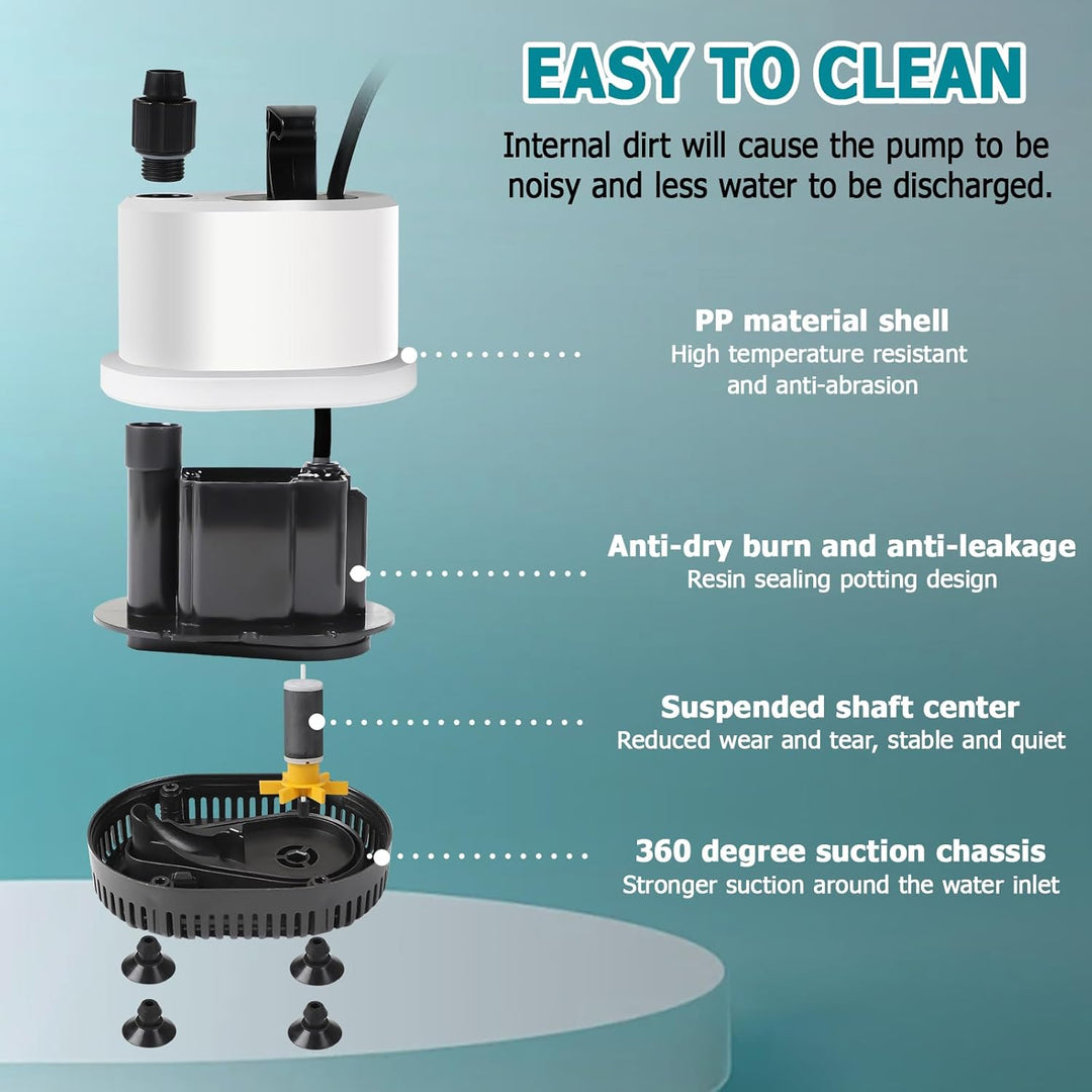 EXLECO Tauchpumpe Klein Wasserpumpe Mini Aquarium Pumpe Max.2500L/H 40W 220-240V Förderpumpe Springb