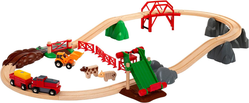 BRIO 33984 - Bauernhof Set - Holzeisenbahn mit Bauernhof, Tieren und Holzschienen - Kleinkinderspiel