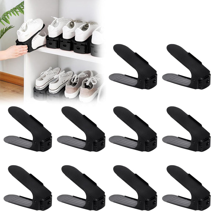 UISEBRT Einstellbare Schuhregale Schuhstapler 30 Stück Schwarz, Schuhhalter platzsparend 3-Stufen-Ve