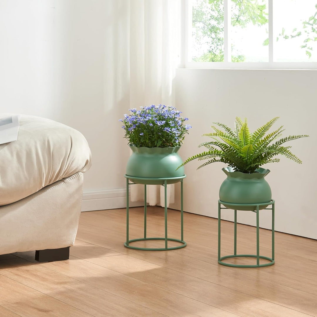 [en.casa] Blumenständer Assen Pflanzenständer mit Blumentopf Metall Grün Pflanzenregal 38 x 23,5 cm