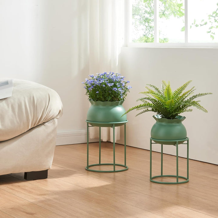 [en.casa] Blumenständer Assen Pflanzenständer mit Blumentopf Metall Grün Pflanzenregal 38 x 23,5 cm