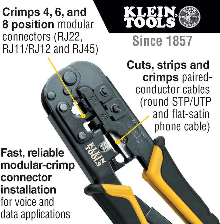 Clein Tools Crimpzange/Abisolierzange für RJ45, CAT5e, CAT6, CAT6A, VDV226-011-SEN Vorbereiten und V