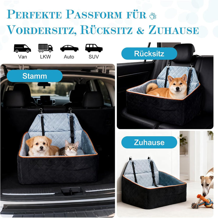 Hunde Autositz für Mittlere Hunde oder 2 Kleine, Abnehmbar & Waschbarer Hundesitz Auto mit Welpenunt