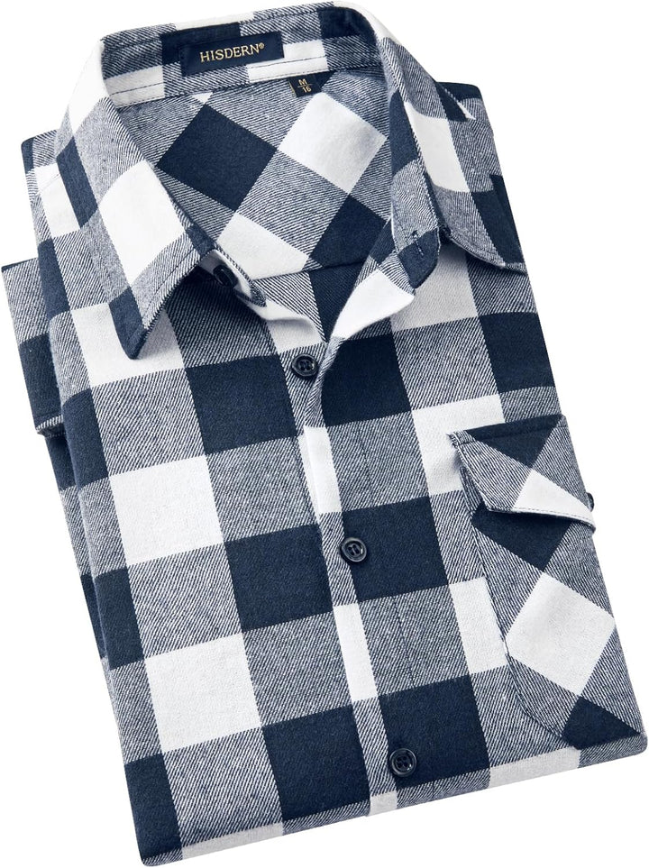HISDERN Flanellhemd Herren Karierte Hemden Herren Langarm Button Down Baumwolle Holzfällerhemd Regul