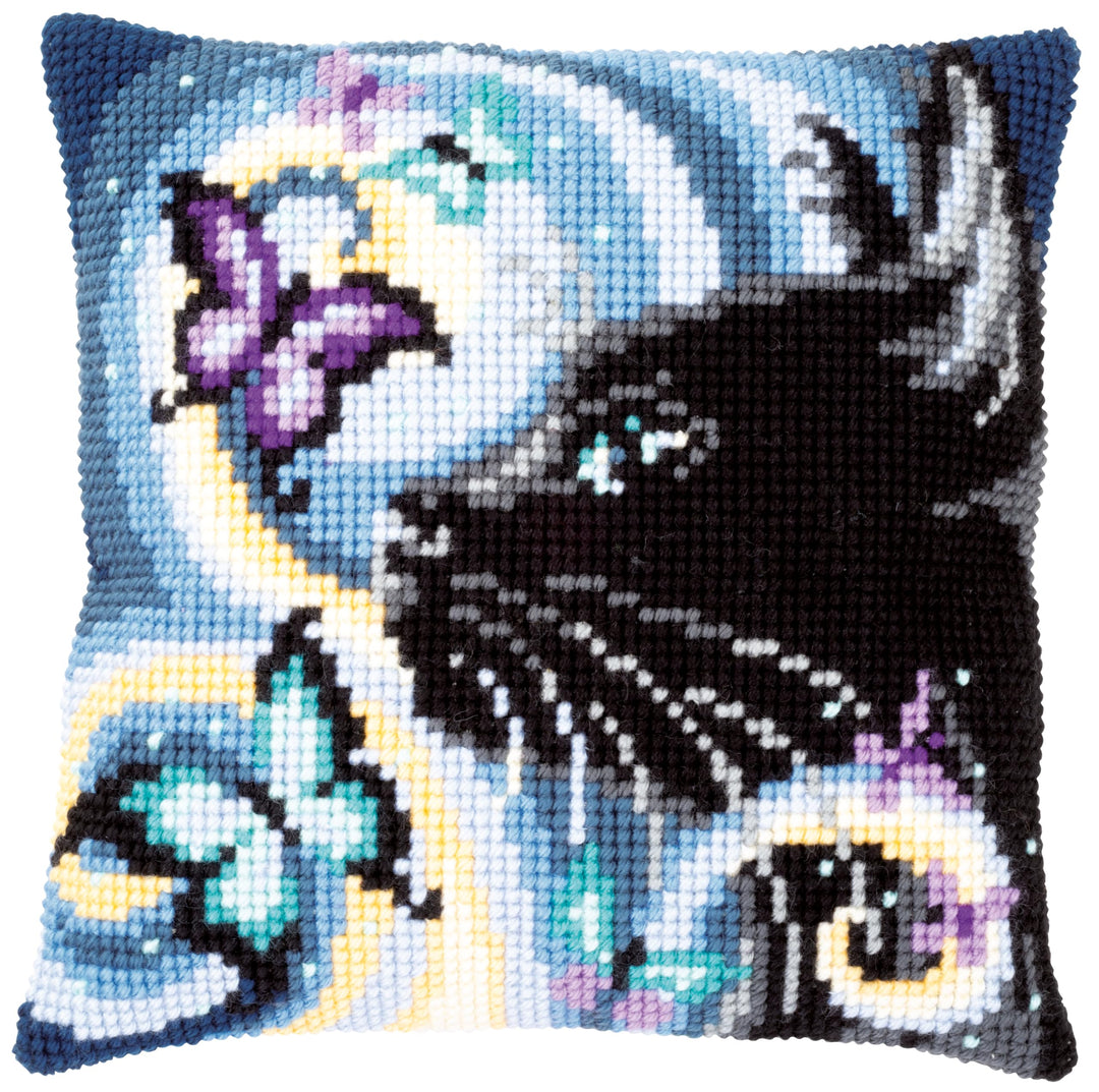 Vervaco PN-0149061 Katze mit Schmetterlingen Kreuzsichkissen vorbedruckt, Baumwolle, mehrfarbig, 40