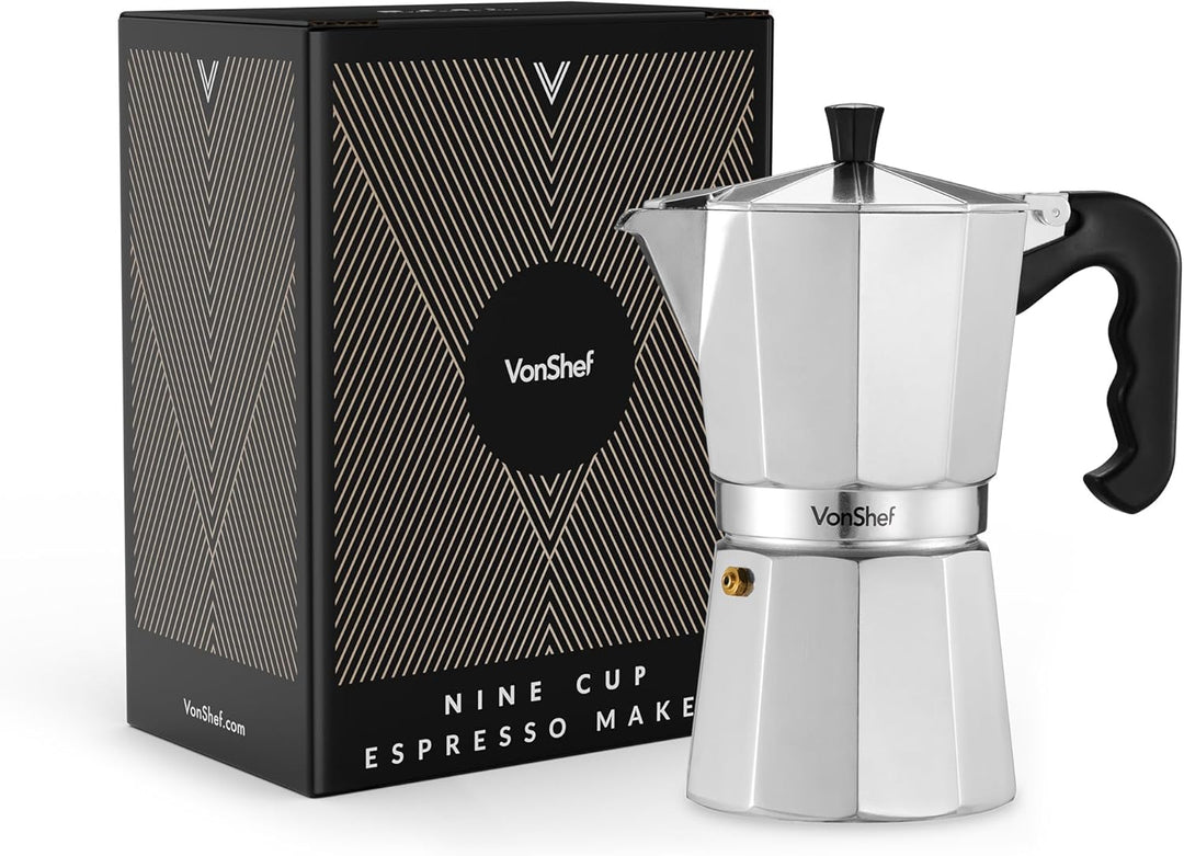 VonShef Espressokanne für den Herd, 450 ml Italienischer Espressokocher aus Aluminium für Gas- & Ele