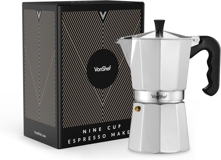 VonShef Espressokanne für den Herd, 450 ml Italienischer Espressokocher aus Aluminium für Gas- & Ele